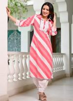 Cotton Pink Casual Wear Printed Kurti With Pant